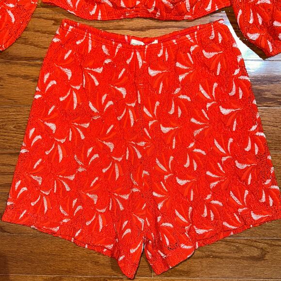 Nightcap Clothing Palm Lace Bandeau Top & High Waisted Short Red Orange Set S XS - Picture 5 of 16